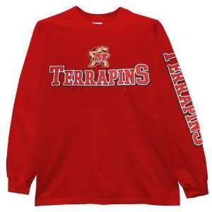  Maryland Terrapins Red Text Logo Long Sleeve T shirt 