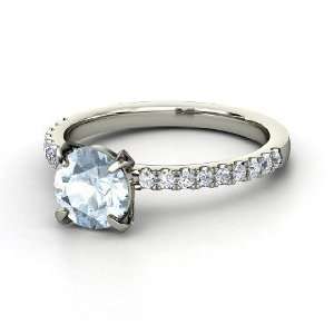  Candace Ring, Round Aquamarine Palladium Ring with Diamond 