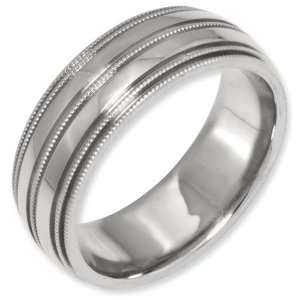  Titanium Grooved and Beaded Edge 8mm Polished Band ring 