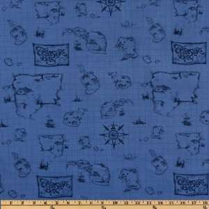   Wide Treasure Bay Map Blue Fabric By The Yard Arts, Crafts & Sewing