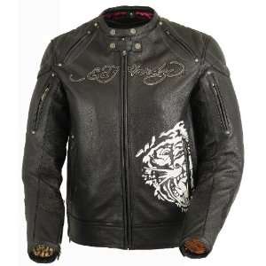 Ed Hardy Mens Love Kills Slowly / Born Free Leather Jacket With 
