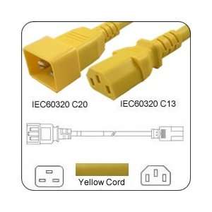   IEC 60320 C20 Plug to C13 Connector 10 Feet 15a/250v 14/3 SJT Yellow