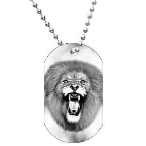  Black and White Lion Dog Tag Necklace Jewelry