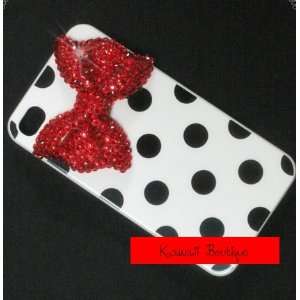  Bling Polka Dot & Red Diamante Bow Kawaii Iphone 4 /4s 