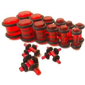  18 Pc Red Acrylic Plug Kit 14g 00g Gauges Jewelry