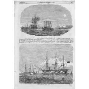  2 Antique Prints Baltic Fleet 1855 Gun Boats