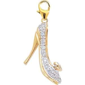  14K Yellow Gold Diamond High Heeled Shoe Charm Jewelry