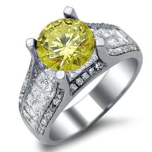  3.0ct Canary Yellow Round Diamond Engagement Ring 18k 