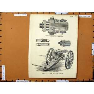   Antique Print C1800 1870 Gatling Mitrailleuse Weapons