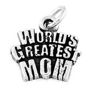  Sterling Silver Small One Sided World Greatest Mom Charm 