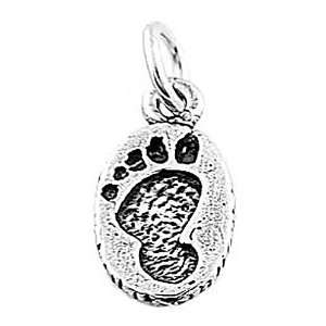  Sterling Silver Small One Sided Baby Footprint Disc Charm 