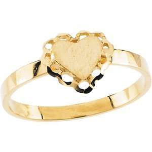  19383 14K Yellow Gold 07.50Mm Youth Scalloped Heart Signet 