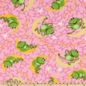  60 Wide Wonderama Fleece Frog on the Moon Pink Fabric By 