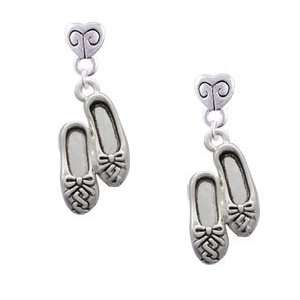  Ballet Slippers   Silver Mini Heart Charm Earrings 