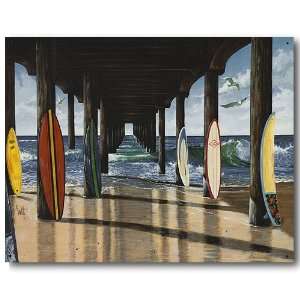  Pier Group Surf Boards on Beach Surfing Tin Sign