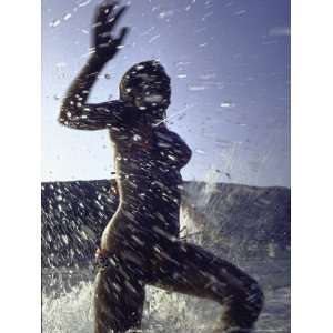  Bikini Clad Teens Frolicking in Surf at Beach Photographic 