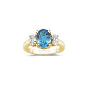 82 Cts White Sapphire & 3.97 Cts Swiss Blue Topaz Ring in 18K Yellow 