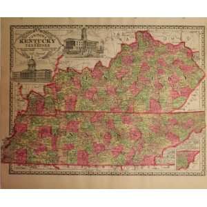  Antique Map of USA Kentucky & Tennessee, 1888