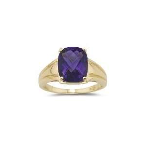  3.20 Cts Cushion Checkered Amethyst Ring in 14K Yellow 