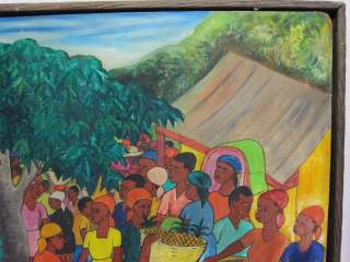 Dieudonne Pluviose (Haitian, 1928 ) Original Oil, Village Market, 1972 