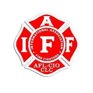  RED IAFF Firefighters AFL CIO Maltese Cross Shaped Sticker 