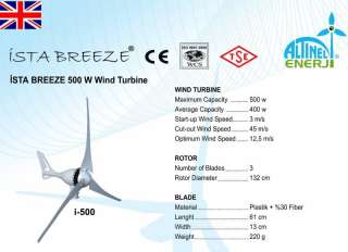 WIND TURBINE iSTA BREEZE MARINE , 12v 500 Watt, NEW WIND GENERATOR 