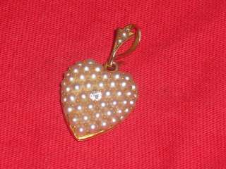 Diamond & Pearls heart shape pendant/locket on a Gold Chain / Necklace 