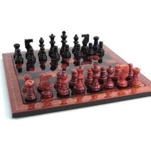   Red and Black Chess Set with 3and#039;and#039; King
