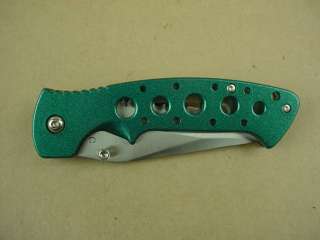 440 C Stainless Steel Survival Pocket Knife w/Green Aluminum Handle 