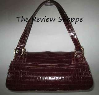 Maxx New York Croco Embossed Leather Flap Baguette Purse Bag Red Wine 
