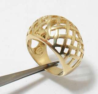 Technibond Solid Domed Caged Basket Weave Ring 14K Yellow Clad Silver 