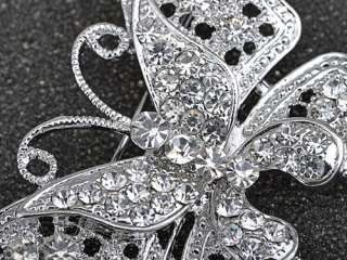 Silver Tone Filigree Vintage Clear Crystal Rhinestone Layer Butterfly 