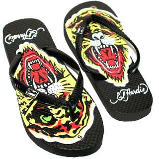 Black Tiger Roar Tattoo Flip Flop Sandals SZ 7  