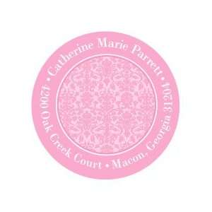  She Has Arrived Pink Damask Round Stickers