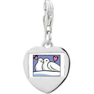  925 Sterling Silver Two Turtle Doves Photo Storybook Heart 