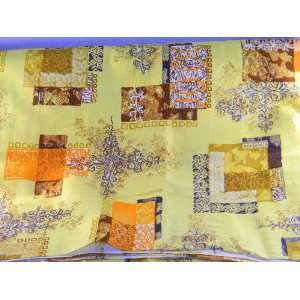    Vintage Barkcloth Fabric Yellow Geometric Yardage 