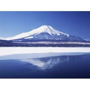 Mt. Fuji reflected in Yamanakako Lake at winter, Yamanashi Prefecture 