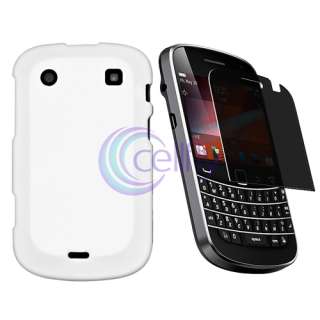 White Rubberized Case Cover+Privacy Protector for Blackberry Bold 9900 