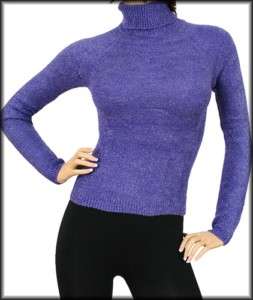 Womens Glitzy Long Sleeve Turtle Neck Sweater   PURPLE  