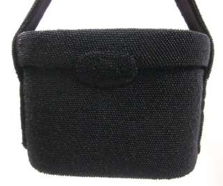 DESIGNER Black Beaded Bucket Baguette Evening Handbag  