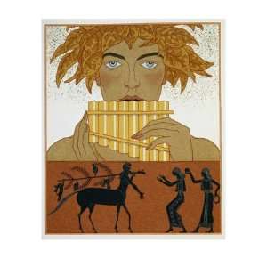  Book Illustration of a Woman Playing Panpipes and a 