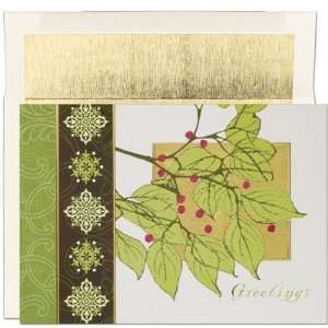 Holly Flourish Boxed Christmas Cards and Envelopes   Quantity of 96