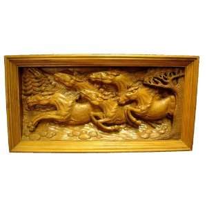  Hand Carved running horses. 11 x 22