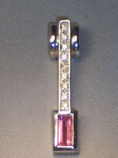 14K WHITE GOLD PINK TOURMALINE PENDANT WITH DIAMOND ACCENTS FOR OMEGA 