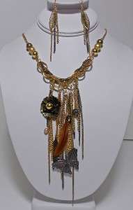 Chunky Multi Chain Feather Flower Butterfly Beads Statement Bib 