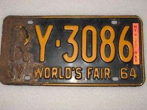 1964 New York State License Plate Worlds Fair RY 3086  