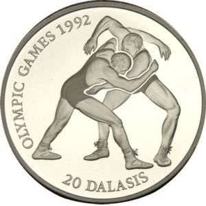 elf The Gambia 20 Dalasis 1993 Proof Olympics Wrestling  