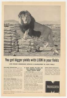 1957 Monsanto Lion Ammonium Nitrate Bigger Yields Ad  