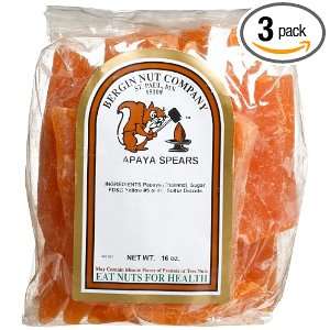 Bergin Nut Company Papaya Spears, Low Sugar No Sulfur, 16 Ounce Bags 