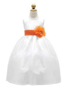   All Organza Flower Girl Dress with Orange Sash Size 2 4 6 8 10 12   76